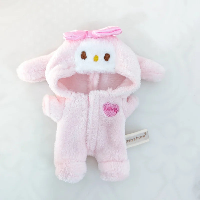 Cute Doll Accessories Clothes Onesie for 17Cm Labubu V1V2 Mini Dolls Clothing Kids Gift Bags for Dolls Hairy Rabbit Bodysuit Set