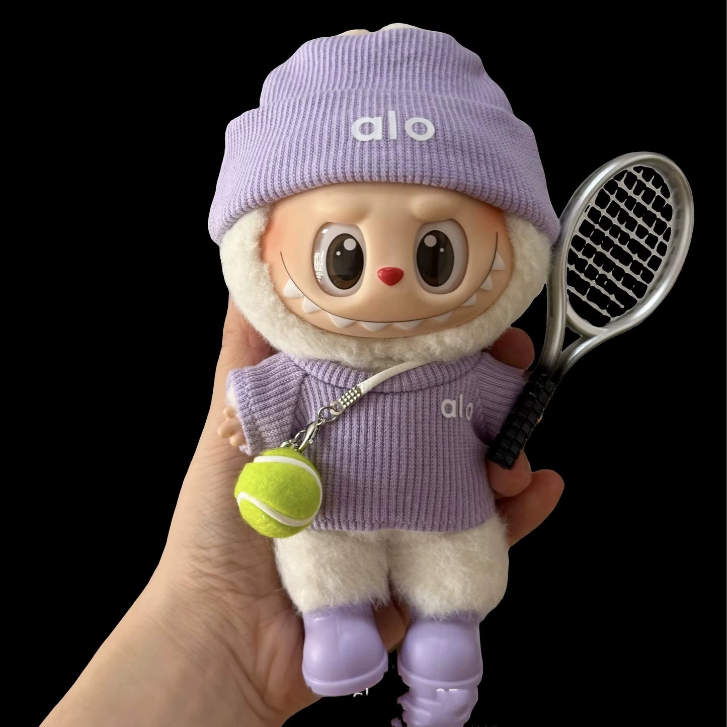 For LABUBU Clothing Rabbit Doll, Alo Accessories with Knitted Clothing, Tennis Sport Set, Sweater for Toy Collectors
