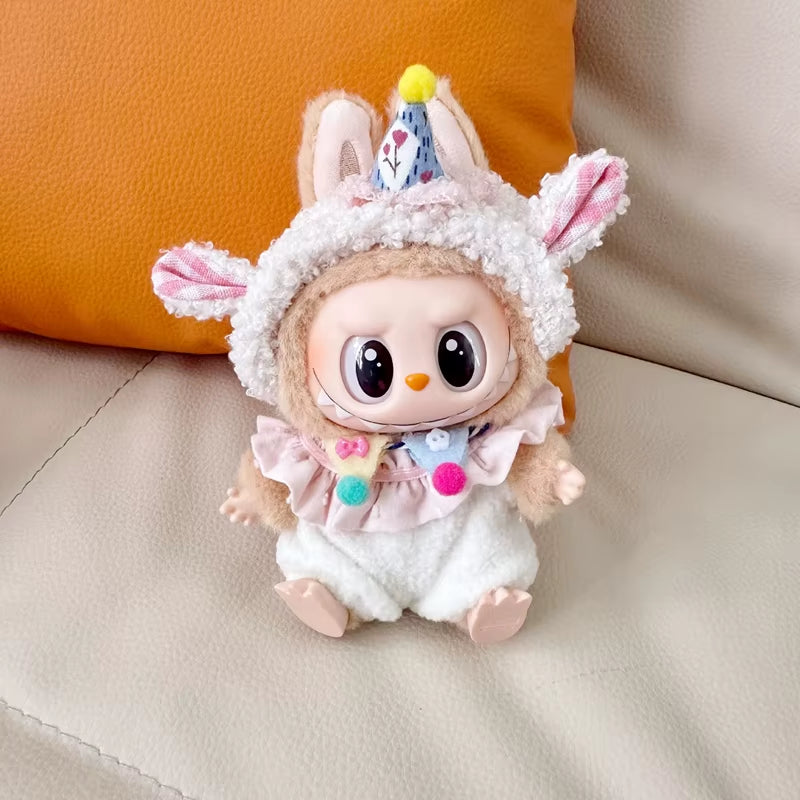 Doll Clothes for 17Cm Labubu Dolls Toy Cute Mini Plush Doll'S Lamb Birthday Hat Outfit Accessories Student Outfit Fans Gift