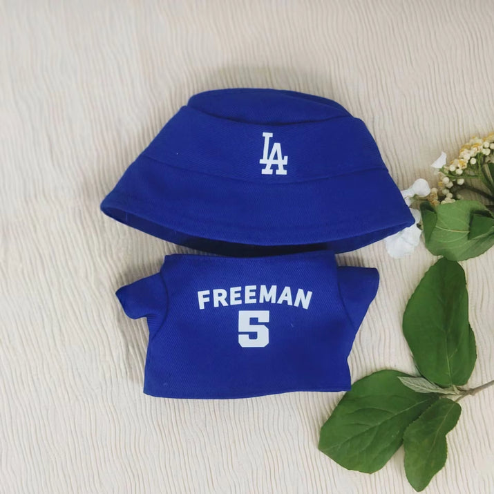 17Cm Doll Clothes Suitable for Labubu, Trendy Brand Same Blue and White Digital Shirt Hat Set Gift for Kids or Adults (NO Doll)