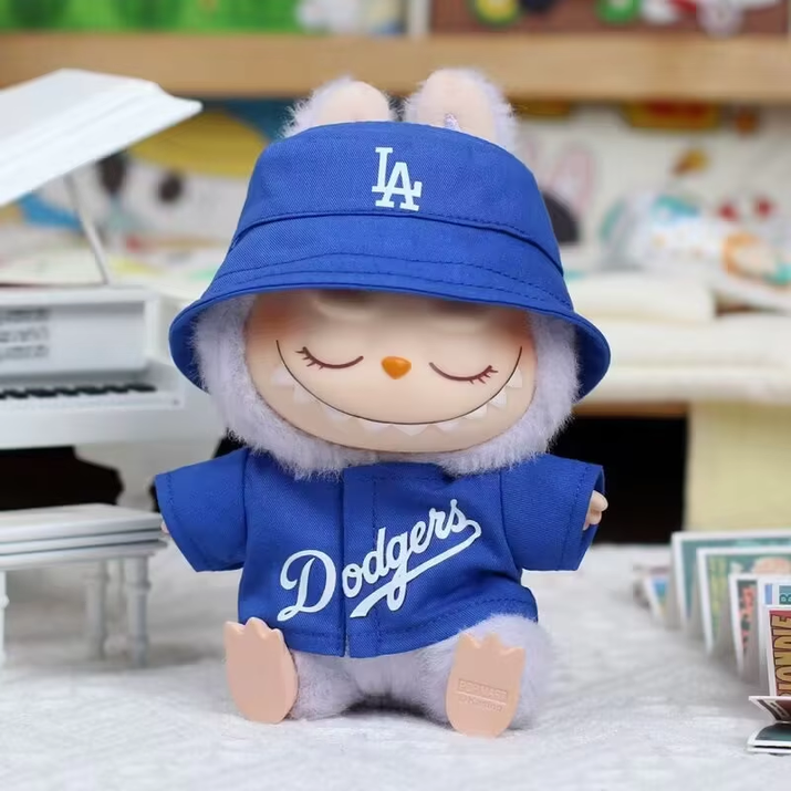 17Cm Doll Clothes Suitable for Labubu, Trendy Brand Same Blue and White Digital Shirt Hat Set Gift for Kids or Adults (NO Doll)