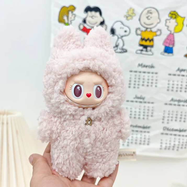 Cute Doll Accessories Clothes Onesie for 17Cm Labubu V1V2 Mini Dolls Clothing Kids Gift Bags for Dolls Hairy Rabbit Bodysuit Set