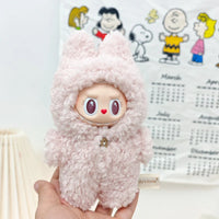 Cute Doll Accessories Clothes Onesie for 17Cm Labubu V1V2 Mini Dolls Clothing Kids Gift Bags for Dolls Hairy Rabbit Bodysuit Set