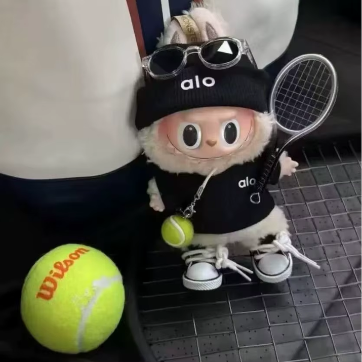 For LABUBU Clothing Rabbit Doll, Alo Accessories with Knitted Clothing, Tennis Sport Set, Sweater for Toy Collectors