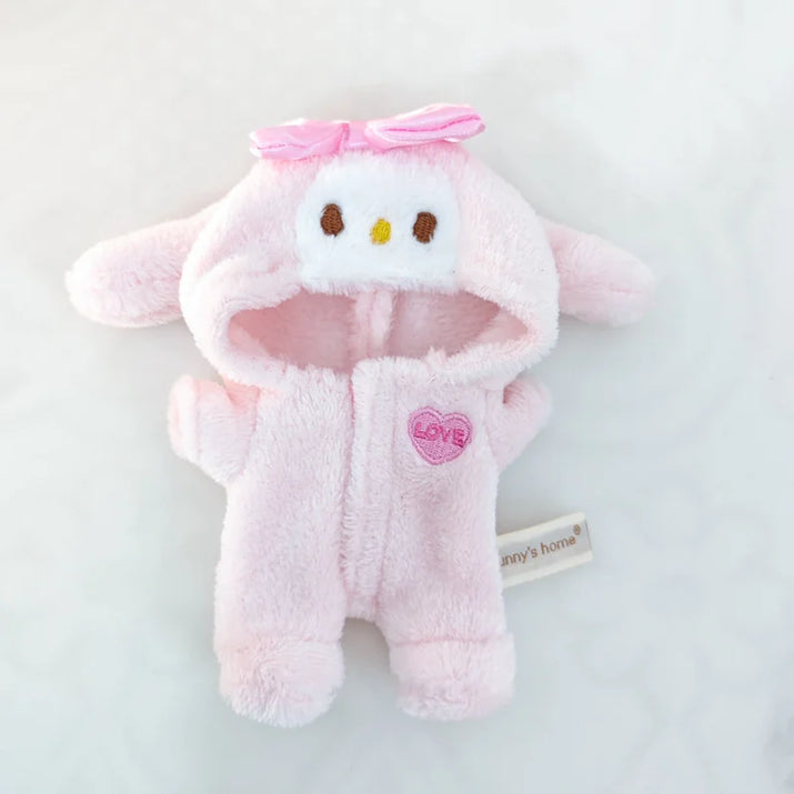 Cute Doll Accessories Clothes Onesie for 17Cm Labubu V1V2 Mini Dolls Clothing Kids Gift Bags for Dolls Hairy Rabbit Bodysuit Set