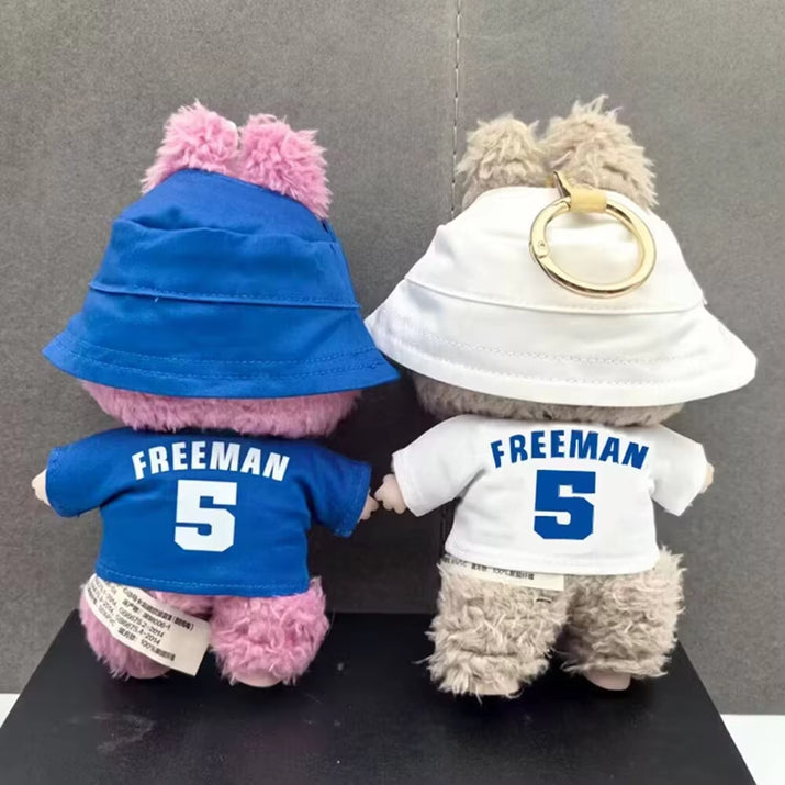 17Cm Doll Clothes Suitable for Labubu, Trendy Brand Same Blue and White Digital Shirt Hat Set Gift for Kids or Adults (NO Doll)