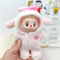 Cute Doll Accessories Clothes Onesie for 17Cm Labubu V1V2 Mini Dolls Clothing Kids Gift Bags for Dolls Hairy Rabbit Bodysuit Set