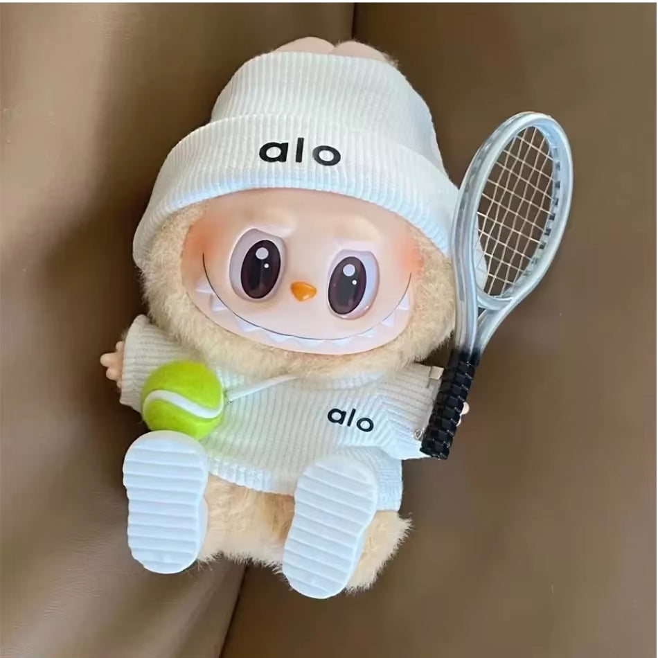For LABUBU Clothing Rabbit Doll, Alo Accessories with Knitted Clothing, Tennis Sport Set, Sweater for Toy Collectors