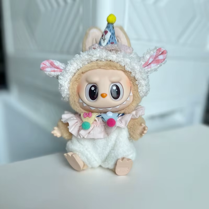 Doll Clothes for 17Cm Labubu Dolls Toy Cute Mini Plush Doll'S Lamb Birthday Hat Outfit Accessories Student Outfit Fans Gift