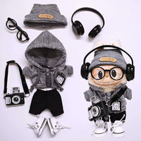 15Cm/17Cm Labubu Universal Hoodie Set Gray Trendy Outfit with Camera Glasses Headphones & Canvas Shoes Series 1-3 Compatible