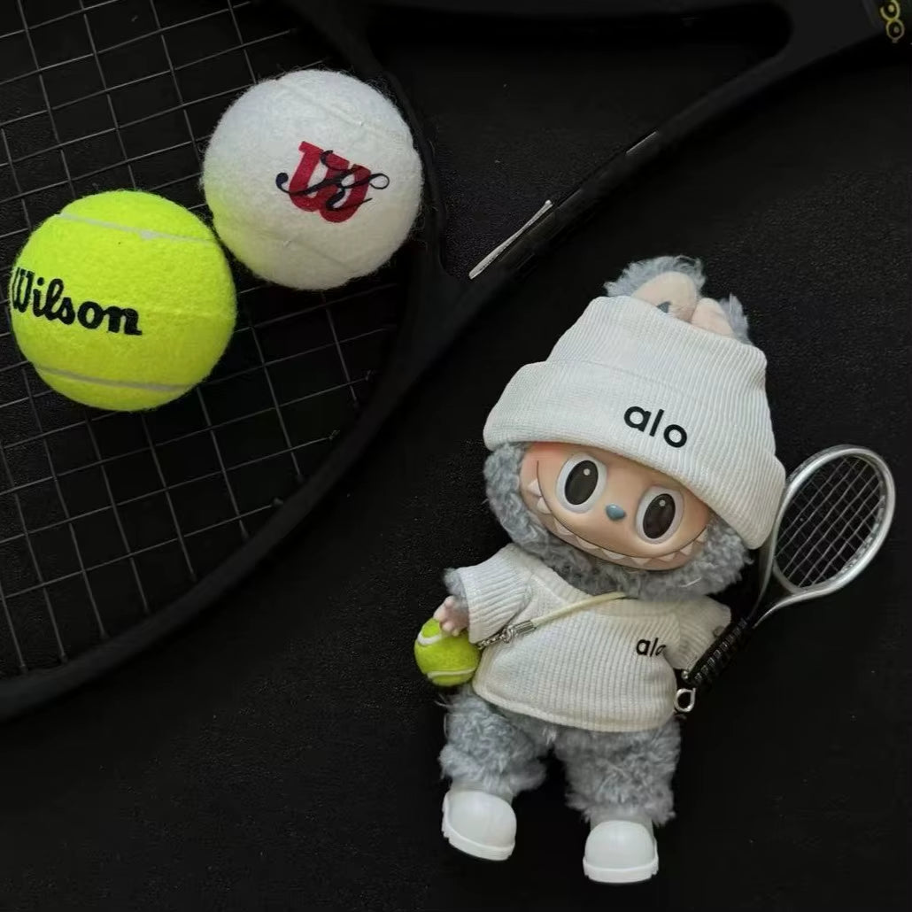 For LABUBU Clothing Rabbit Doll, Alo Accessories with Knitted Clothing, Tennis Sport Set, Sweater for Toy Collectors